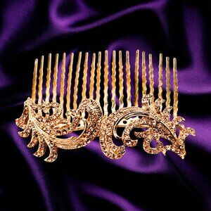 Gold Rhinestone Hair Comb Baroque Bridal Vintage Style Ornate Hairpiece Wedding